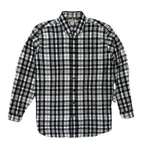LL Bean Mens Flannel Button Up Long Sleeve Shirt Plaid Black White XL Tall